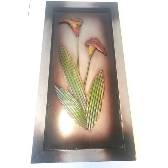 Vintage Steel Flower Wall Art - 1960s Floral Metal Art Panels - Picture 6 of 7